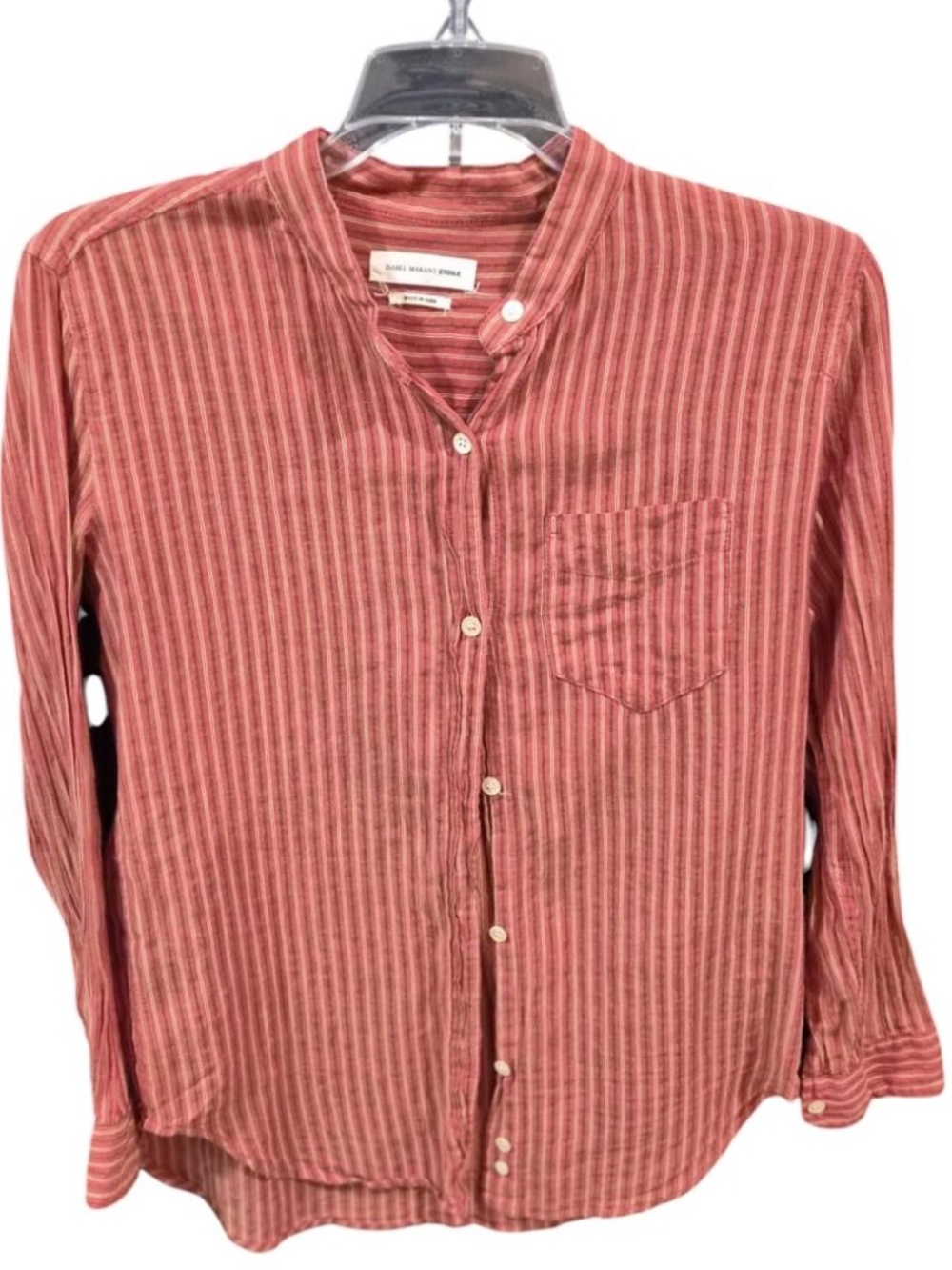 Isabel Marant Coral Stripe Button-Down Cotton Shirt - Picture 5 of 7